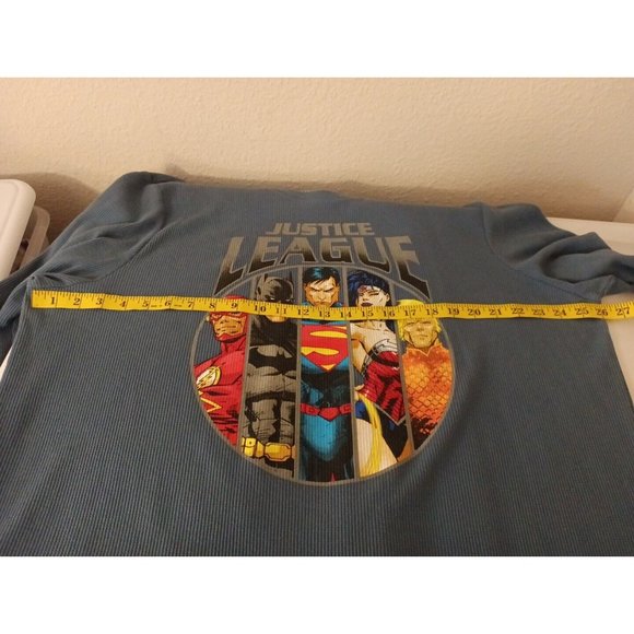 Mens Justice League Graphic Print Blue Long Sleeve Thermal Shirt Size 2XL - Picture 6 of 7
